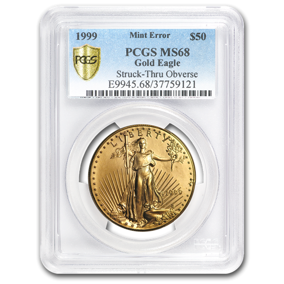 1999 1 oz Gold American Eagle MS-68 PCGS (Obv Mint Error) 1999 1 oz Gold American Eagle MS-68 PCGS (Obv Mint Error)